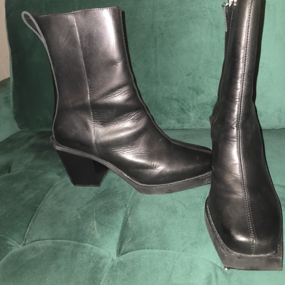 ASOS MENS All Black Leather Mid-Calf Boots Sleek Design - Picture 2 of 13